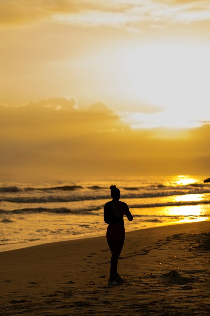 woman, beach, sunrise